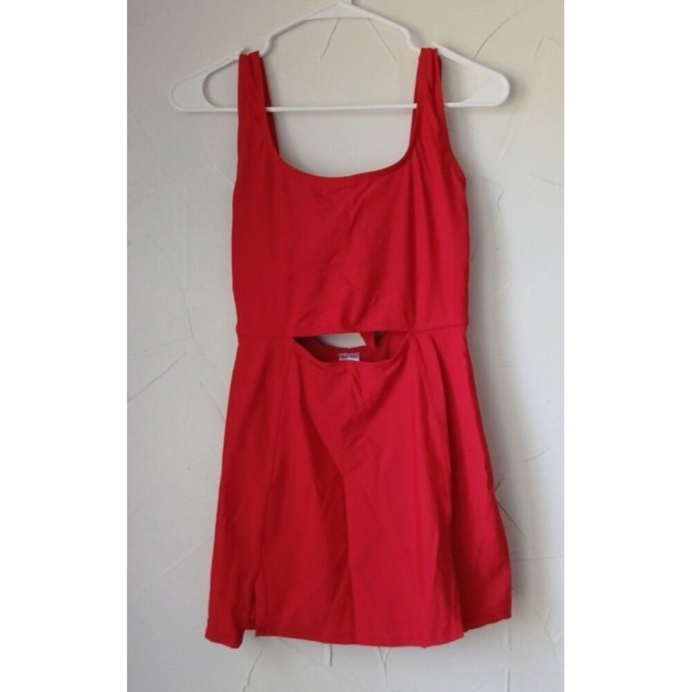 Pretty WHITE BIRCH Red PeekFront OnePiece BEACH Swim BathingSuit Sz MED EuC